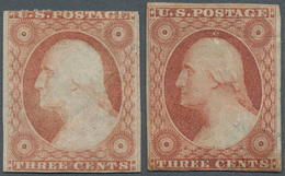 Vereinigte Staaten Von Amerika: 1851, Two 3c. Orange Brown Type I+II, Color Shades, Each Mint (regum - Other & Unclassified