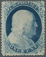 Vereinigte Staaten Von Amerika: 1857, 1c. Blue Mint No Gum, Well Centered, Two Tiny Thins At Right, - Autres & Non Classés