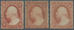 Vereinigte Staaten Von Amerika: 1857, 3c. Dull Red Three Mint (no Gum Or Regummed) Stamps Showing Ty - Sonstige & Ohne Zuordnung