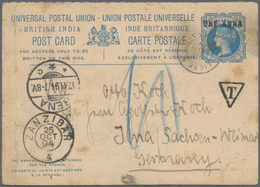 Zanzibar: 1904, Indian 1 Anna Stationery Question Card (faults) Cancelled With French Shipmark With - Zanzibar (...-1963)