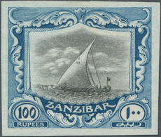 Zanzibar: 1913, Dhow 100 R. Black And Blue, Imperforated Die Proof, Unused Without Gum, Fine - Zanzibar (...-1963)
