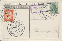 Flugpost Deutschland: 1912, FLUGPOST RHEIN-MAIN/DARMSTADT 12.6.: Ersttag-Sonderstempel + Nur 1x Beka - Correo Aéreo & Zeppelin