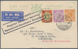 Flugpost Übersee: 1934, Nyasaland, 1st Flight Card Bearing 1½d. Orange, 4d. Black/red On Yellow And - Andere & Zonder Classificatie