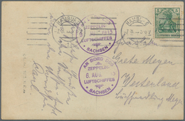 Zeppelinpost Deutschland: 1913: LZ 17/Sachsen: Zweifahrtenkarte (Bordstempel 9 JU Und 6 AUG 13) Von - Airmail & Zeppelin
