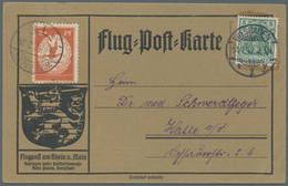 Zeppelinpost Deutschland: 1912, Flugpost Rhein-Main, Karte Mit 10 Pfg. (Nr. I) Und 5 Pfg Germania Mi - Airmail & Zeppelin