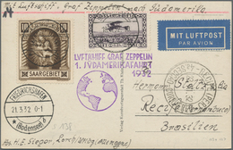 Zeppelinpost Deutschland: 1932, 21.3. - Zuleitung Saar Zur 1. SAF 1932, S/w-AK Frankiert Mit Mi. 103 - Luft- Und Zeppelinpost