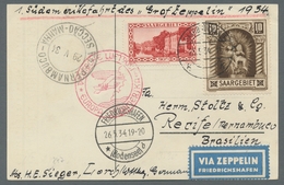 Zeppelinpost Deutschland: 1934 - Zuleitung Saar Zur 1. SAF, Portorichtig Frankierte Propagandakarte - Luft- Und Zeppelinpost
