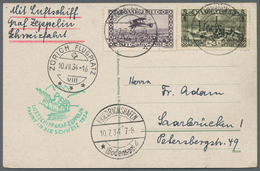 Zeppelinpost Deutschland: 1934, SCHWEIZFAHRT, SAARGEBIET: Portorichtige Vertragsstaatenkarte Ab Saar - Luft- Und Zeppelinpost