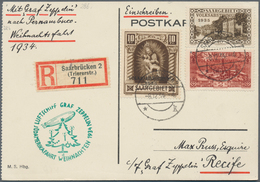 Zeppelinpost Deutschland: 1934, Saar/Weihnachtsfahrt: R-Vertragsstaatenkarte, Aufgabe "Saarbrücken 2 - Luchtpost & Zeppelin