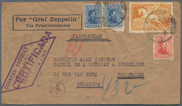 Zeppelinpost Übersee: 1931, 3. Südamerika-Fahrt: Uruguay Pegasus 40 C Orange + Artigas 5 C Red+2x 8 - Zeppelines