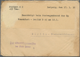 Katastrophenpost: 1935, "Beschädigt Beim Postwagenbrand Der Bp Frankfurt-Berlin D 45 Am 12.1. Postam - Autres & Non Classés