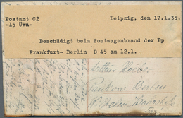 Katastrophenpost: 1935, "Beschädigt Beim Postwagenbrand Der Bp Frankfurt-Berlin D 45 Am 12.1. Postam - Other & Unclassified