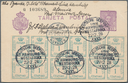 Deutsche Schiffspost Im Ausland - Seepost: 1929, Spanish Stationery 15 Cs. Violett With A Bloc Of 12 - Otros & Sin Clasificación