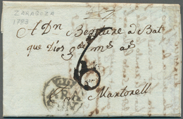 Spanien - Vorphilatelie: 1783, Folded Entire-letter Zaragoza To Martorell With M/s Tax "6" And Crown - ...-1850 Voorfilatelie