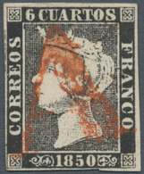 Spanien: 1850, 6cs. Black, Plate I, Type 9, Fresh Colour, Close To Full Margins, Clearly Oblit. By R - Other & Unclassified