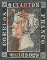 Spanien: 1850, 6 Cuartos Isabella II, Plate I, Type 17. Used With 3 Full Margins, Touched On Right S - Andere & Zonder Classificatie