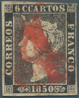 Spanien: 1850, 6 Cuartos Isabella II, Plate I, Type 3. Used With Full Margins, Detailed Certificate - Other & Unclassified
