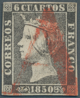 Spanien: 1850, 6 Cuartos Isabella II, Plate I, Type 5. Used With Full Margins, Detailed Certificate - Other & Unclassified