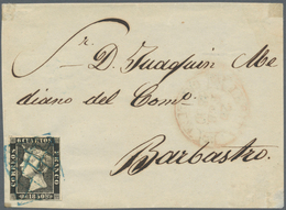 Spanien: 1850, 6 Cuartos Black, Single Franking On Cover Front, Tied By Blue Grid Cancel From LERIDA - Other & Unclassified