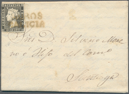 Spanien: 1850, 6 Cuartos Black, Single Franking On Entire Letter, Tied By Double Line MUROS/GALICIA - Otros & Sin Clasificación