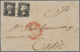 Spanien: 1850, 6cs. Black, Two Copies (type 9+11), Both Fresh Colour And Full Margins, Multiple Fran - Andere & Zonder Classificatie