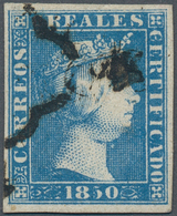 Spanien: 1850, Isabella II In Quare Frame 6 Reales Blue Fine Cancelled, Fresh Colour And Wide Margin - Other & Unclassified