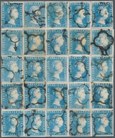 Spanien: 1850, 6 Reales Blue, Complete Reconstruction Of The "report" Plate (5x5 Stamps) With 25 Dif - Altri & Non Classificati