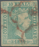 Spanien: 1850, 10 Reales Green, Right Margin Touched And Slightly Thin, With Scarce Spider Cancellat - Otros & Sin Clasificación