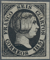 Spanien: 1851, 6cs. Black, Deep Colour, Close To Full Margins, Unused No Gum With Partial Shifted Of - Other & Unclassified