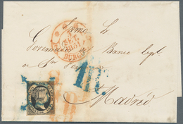 Spanien: 1851, 6 Cs. Black On Folded Letter From Burgos To Madrid. Mixed Postmark Blue Spider And Ar - Other & Unclassified