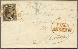 Spanien: 1851, 6 Cuartos Black, Full Margins, Tied By Prephilatelic Oval Postmark POZA/BURGOS In Red - Other & Unclassified