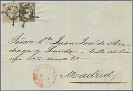 Spanien: 1851, 6 Cuartos Black And 12 Cuartos Lilac, Each Full Margins, Tied By Black Spider Cancel, - Altri & Non Classificati