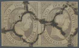 Spanien: 1851, 12cs. Lilac, Horizontal Pair, Full Margins All Around, Clearly Oblit. By Black "arana - Autres & Non Classés