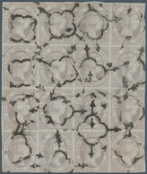 Spanien: 1851, 12 Cuartos Lilac, Block Of 16 (4x4) Stamps, All Margins, Used With Spider Cancellatio - Otros & Sin Clasificación