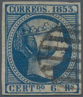 Spanien: 1853, 6r. Blue, Fresh Colour, Full Margins All Around, Slight Cut At Lower Margin, Clearly - Autres & Non Classés