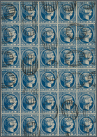 Spanien: 1853, 6 Reales Blue, Block 30 (5x6) Stamps, Full Margins All Around, Very Fresh Color, Used - Autres & Non Classés