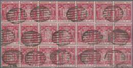 Spanien: 1854, 6 Cs. Carmine, Block Of Twentyone Items, Light Horizontal Fold. 14 Very Clear Grid-po - Autres & Non Classés