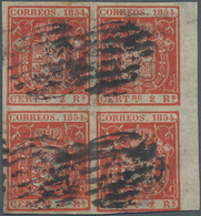 Spanien: 1854, 2r. Vermilion, Right Marginal Block Of Four, Fresh Colour, Slightly Touched At Lower - Autres & Non Classés