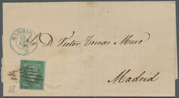 Spanien: 1859, 2 Cs. Green On Folded Letter Used In MADRID. Cancelled With GRID-postmark In Black An - Autres & Non Classés