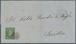 Spanien: 1856, 2 Cts. Green/yellow-green, Interior Mail Of Seville, Cancelled With Grid-postmark, Ex - Autres & Non Classés