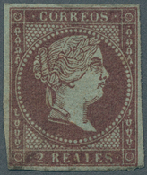 Spanien: 1855, Queen Isabella II. 2r. Brownish-violet On Bluish Paper With Wmk. Loops With Good Marg - Autres & Non Classés