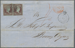 Spanien: 1855, 2 Reales Violet On Bluish Paper, Wmk Loops, Horizontal Pair Tied By Clear Oval Grill - Autres & Non Classés