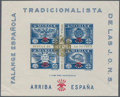 Spanien - Lokalausgaben: Sevilla: 1939, 2 Sheet Blocks With Gold Overprinting Coat Of Arms (RR): Des - Emissions Nationalistes