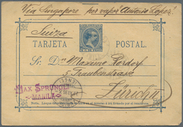 Philippinen - Ganzsachen: 1896. Postal Stationery Card 2c Blue Cancelled By Manila Date Stamp Addres - Filippijnen