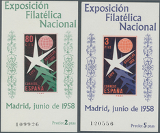 Spanien: 1958, National Stamp Exhibition MADRID Set Of Two Miniature Sheets In A Lot With 70 Complet - Andere & Zonder Classificatie