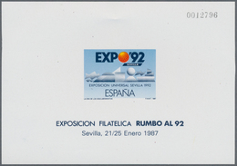Spanien: 1987, World Exhibition EXPO’92 In Sevilla Imperforate Special Miniature Sheet On Gummed Pap - Andere & Zonder Classificatie