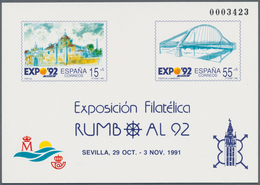 Spanien: 1991, World Exhibition EXPO’92 In Sevilla Imperforate Special Miniature Sheet On Ungummed P - Autres & Non Classés