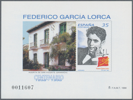 Spanien: 1995/1998, Four Different Imperforate Special Miniature Sheets On Ungummed Paper Incl. 55 X - Autres & Non Classés