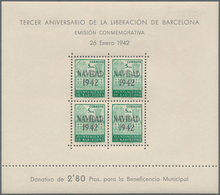 Spanien - Zwangszuschlagsmarken Für Barcelona: 1942, Town Hall Of Barcelona Miniature Sheets 4 X 5c. - Kriegssteuermarken