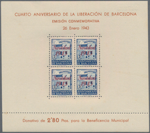 Spanien - Zwangszuschlagsmarken Für Barcelona: 1943, Casa Padellas Miniature Sheets 4 X 5c. Brown-ca - Oorlogstaks